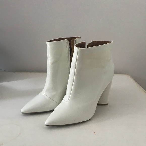 white shiny ankle boots